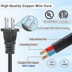 2 Prong Extension Cord 1FT,2Pack Short and Thin Cord Extension,Indoor Male/Female Power Cable, UL Listed Perfect for Home, Office or Christmas Lights,Black