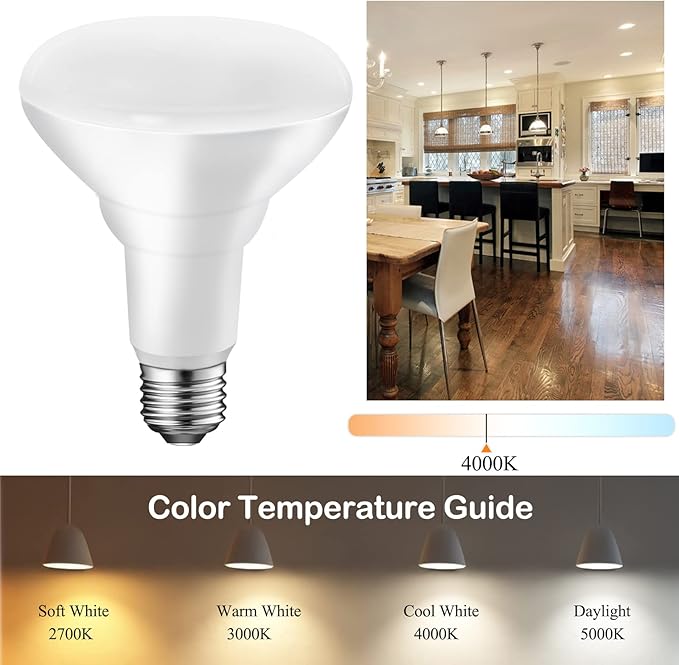 Energetic BR30 Dimmable LED Recessed Light Bulb, 11W=75W, 4000K Cool White, 900LM, Indoor Flood Light Bulb for cans, CRI85+, 6-Pack