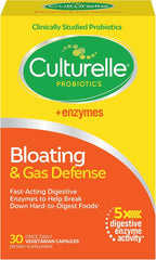 Culturelle Bloating & Gas Defense, Digestive Enzymes & Probiotics for Digestive Health, 30 Capsules, Supports Occasional Indigestion & Discomfort