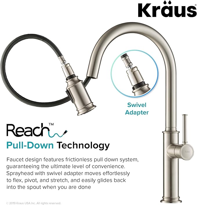 KRAUS Sellette Single Handle Spot Free Stainless Steel Pull-Down Kitchen Faucet with Deck Plate and Soap Dispenser, KPF-1680SFS-KSD-80SFS