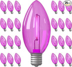 25 Pack C9 Purple Light Bulbs for Halloween, LED Replacement Bulbs, E17 Candelabra Base, 0.6W 120V, UL Listed, Plastic Shatterproof Purple Bulb for Indoor Outdoor Use