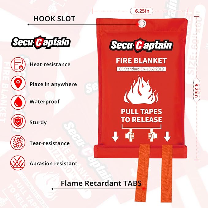 SecuCaptain Emergency Fire Blanket for Home and Kitchen - 4 Pack 40"x40" Flame Suppression Fiberglass Fire Blankets for House Camping Car Office Warehouse Survival Safety