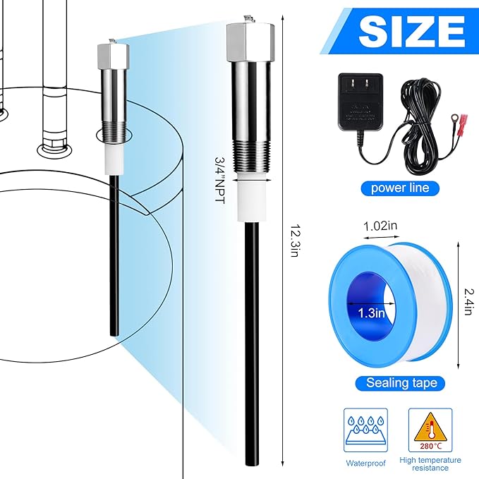 Powered Anode Rod for Water Heater(40-89 Gallon Tank) Electric Anode Rod Made of Titanium,25-Year Warranty，Anti-rust, Anti-Corrosion, Reduce Scale,Water Heater Anode Rod Powered Anode Rod