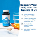 GOBIOTIX 100 Billion - Probiotics and Prebiotics Supplement Pills - Digestive Enzymes and Prebiotic Fiber Blend - 100 Billion CFU - Organic Fruit and Greens Blend - Vegan, Non GMO - 30 Capsules