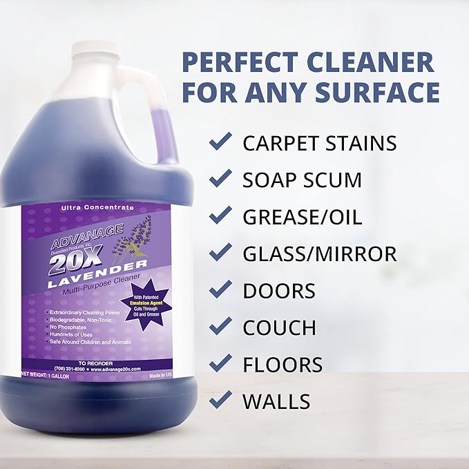 All Purpose Cleaner Concentrate - Advanage 20X The Wonder Cleaner Lavender for All Surfaces Around Bathroom, Kitchen, Oil and Grease, Multi Purpose Cleaner for Household Cleaning Solution | 128 FlOz