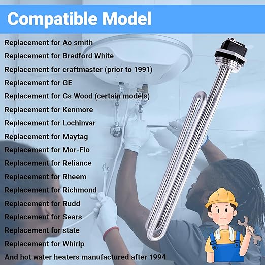 Upgraded 02582 4500W 240V Foldback Heating Elements Screw-in Low Watt Density ，Compatible with AO Smith、GE、Kenmore、Maytag、Whirlpool，2 Pack，Replace AP3695897 1084673 AH951994 EA951994 PS951994