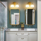 Brushed Gold Bathroom Light Fixtures 2-Lights Vanity Lights with Milky White Frosted Glass Shade Bathroom Vanity Light 14 inch Wall Sconce Lighting Bath(Exclude E26 Bulb)