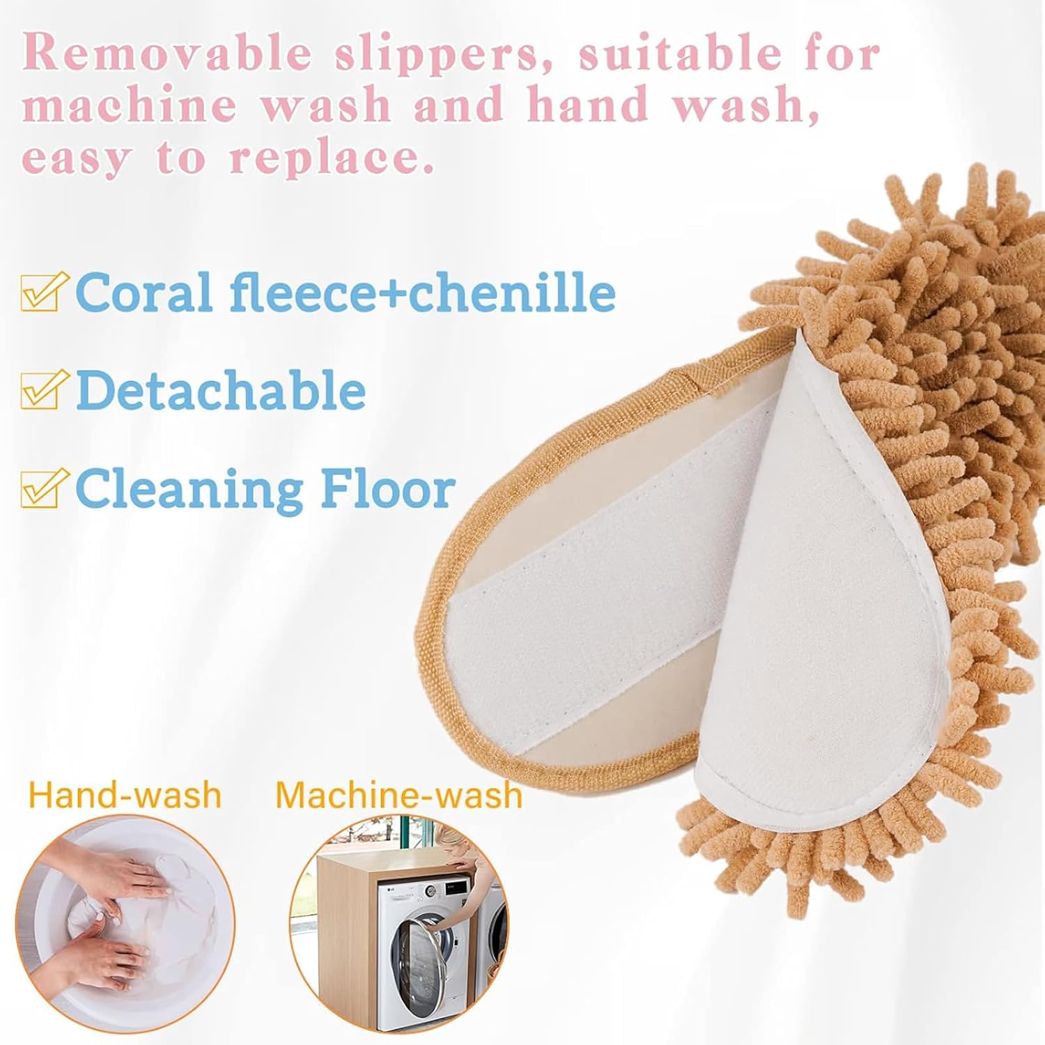 Cartoon Dog Mop Slippers Microfiber Clean Dusting Slippers Detachable Mopping Shoes for Office Home Room (Khaki)