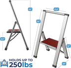 Step Ladder 1 Step Folding, Decorative - Beautiful Mahogany & Silver Aluminum, Ultra Slim Profile, Anti Slip Steps, Sturdy-Portable for Home, Office, Kitchen, Photography Use,by SORFEY
