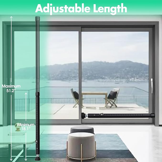 2pcs Sliding Door Security Bar, Adjustable Window Security Locks with Rubber Tips 17-50inch, Patio Door Security Lock Black for Home Apartment, Black