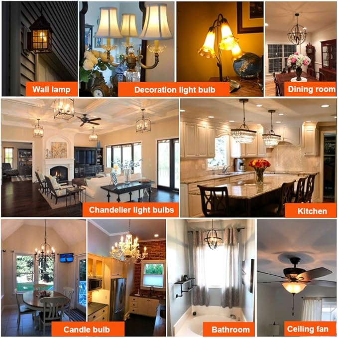 LiteHistory E12 led Bulb Dimmable 6W Equal 60 Watt LED Light Bulbs 2700K AC120V Edison Bulb B10 B11 Candelabra Bulbs for Chandelier and Ceiling Fan Light Bulbs 600LM e12 Bulb 12Pack