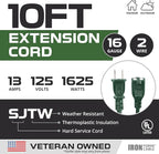 Iron Forge Cable 2 Prong Outdoor Extension Cord 10 ft - 16 Gauge 13 Amp Heavy Duty Power Extension Cords - SJTW - Great for Landscaping, Lawn, Outdoor Lights - Green