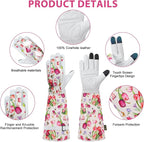 DLY Gardening Gloves for Women, Rose Gloves Gardening Thorn Proof, Long Garden Gloves for Women, Breathable Cowhide Leather Gauntlet(Large,White)