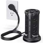Tower Surge Protector Power Strip Flat Plug with 12 AC Outlets 3 USB Ports(2 Type C), 6.5 FT Ultra Flat Extension Cord with Multiple Outlets, Outlet Extender with Screw Wall Mount for Home Office Dorm