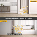 EHOMEWARE 2 Pcs Door Knobs Interior, Passage Door Handle Gold, Modern Closet Door Knobs in Satin Brass Finish, Keyless Door Levers Heavy Duty Door Handle Set, Sleek Door Hardware & Locks