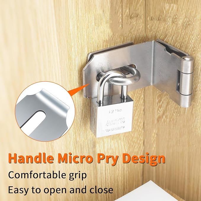 HOWDIA 4 Inch Door Hasp Latch 90 Degree, Stainless Steel Safety Right Angle Padlock Hasp Locking Latch Security Door Clasp Hasp Lock Latch for Push/Sliding/Barn Door, 2mm Thick, Brushed Silver