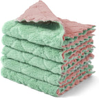 kimteny Cleaning Cloths Kitchen Towels Microfiber Washcloths Lint Free Dish Cloth Reusable Dishtowels Household Super Absorbent Fast Drying, 10"x10", Pack of 5 (Pink-Green)