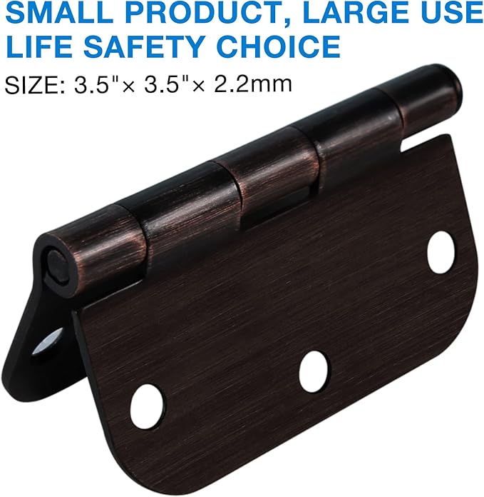 18 Pack Oil Rubbed Bronze Door Hinges 3.5" x 3 1/2 Inch Black Brushed Interior Hinge Rounded 5/8" Radius Corner 3 ½"Iron Residential Standard Bedroom Bifold Single Double Doors Hardware Kit