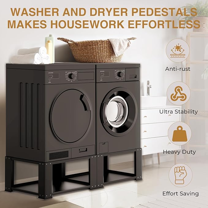 Washer and Dryer Pedestals Set of 2- Fit 27 and 28 Inch, Laundry Pedestal for Washer and Dryer , Alloy Steel Washing Machine Stand Raiser, Washer and Dryer Stand 15.75'' Height Black