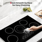 GASLAND Electric Cooktop 36 Inch, 8200W Drop-in Radiant Glass Stove Top CH90BS with 5 Burners, 220-240V Ceramic Electric Stovetop, 7 Power Levels, Mechanical Knob Control, Hot Warning, Hard Wire