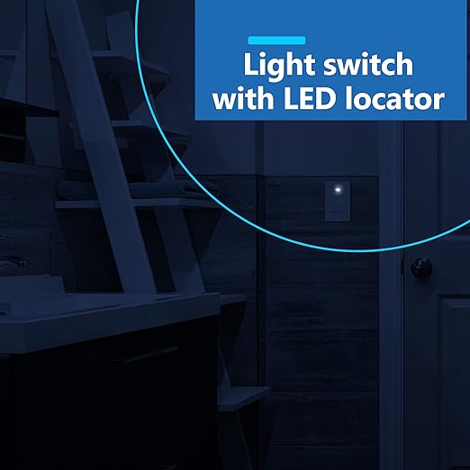 LIDER Minimalist Design Matte Finish Lighted Decorator Switch, Frameless Paddle Light Switch with Locator Light, Grounding Screw, 3-Way or Single Pole, 15A 120V, UL Listed, LS15-3W-W, White