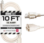 Iron Forge Cable Weatherproof 10 Ft Outdoor Extension Cord - 16/3 SJTW Heavy Duty Beige Extension Cord 3 Prong - 13 Amp Exterior Power Cable