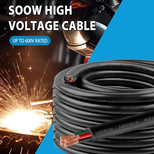 150ft 18/4 18 AWG Portable Power Cable (4 Conductor) - SOOW 600V 18 Gauge Electric Wire for Motor Leads, Portable Lights, Battery Chargers and Machinery - 4 Conductor - 150 Feet Electrical Cord