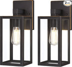 GRUENLICH Waterproof Large Outdoor Wall Lanterns, Modern Porch Sconces with Clear Glass Shade, E26 Socket Max 60W, IP65, Metal Frame, for Patio, Front Door, Entryway, Oil Rubbed Bronze Finish, 2-Pack