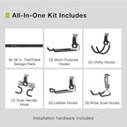Rubbermaid 15-Piece FastTrack Garage Wall-Mounted Storage Kit, 4 Rails and 11 Hooks, for Home/House/Tool/Sports/Equipment/Utility Purposes