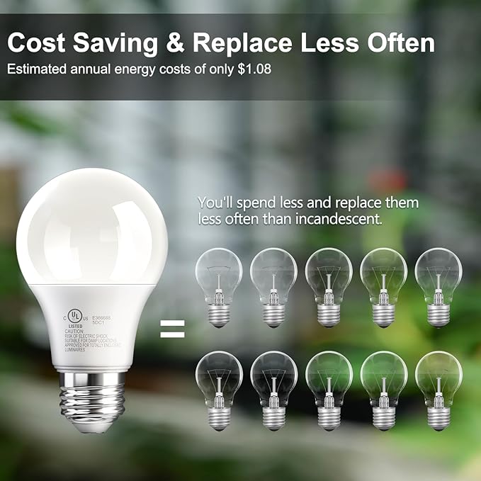 TJOY 24 Pack A19 LED Light Bulbs Soft Warm White 2700K, 60 Watt Equivalent, Efficient 9W, E26 Standard Base, Non Dimmable Energy Saving Warm Light Lamp Bulb, 800LM 120V, for Home, Bedroom, Living Room