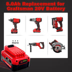 Upgrade 2-Pack 20V 8.0Ah Replacement for Craftsman 20V Battery V20 Lithium ion Batteries Compatible with CMCB205 CMCB204 CMCB206 CMCB202 CMCB201 20V Cordless Power Tools