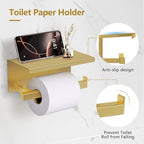 TQKAG 5-Pieces Brushed Gold Bathroom Hardware Accessories Set 23.6" SUS304 Stainless Steel Towel Bar Set Wall Mounted Square Toilet Paper Holder with Shelf