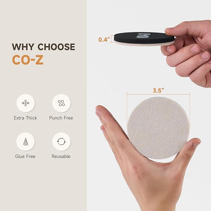 CO-Z 8pcs Felt Furniture Sliders for Hardwood Floors, 3 1/2 in Reusable Furniture Pads, Heavy Furniture Movers Sliders for Hard Surfaces, Thick Moving Pads Floor Protectors for Vinyl Tile Floors