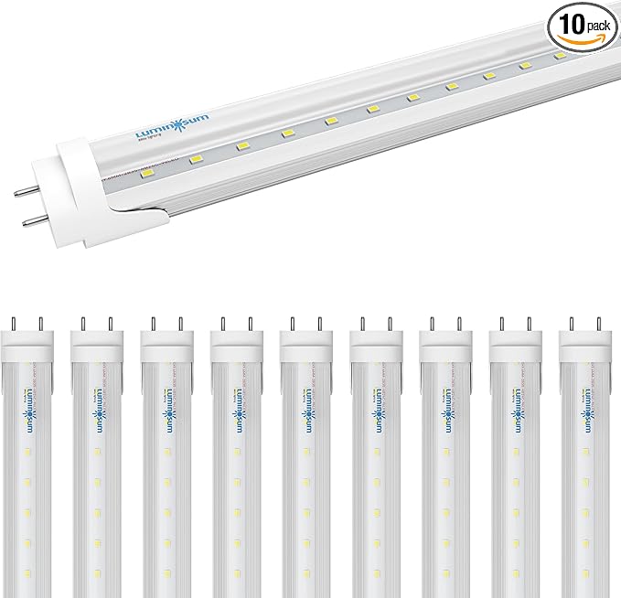 T8 LED Tube Light Bulbs 4 Foot 20W 40W Equivalent 6000K Cool White 2000LM, T8 T10 T12 Fluorescent Replacement, Dual-end Powered Ballast Bypass, Clear Cover ETL Listed for Garage, 10-Pack