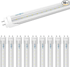 T8 LED Tube Light Bulbs 4 Foot 20W 40W Equivalent 6000K Cool White 2000LM, T8 T10 T12 Fluorescent Replacement, Dual-end Powered Ballast Bypass, Clear Cover ETL Listed for Garage, 10-Pack