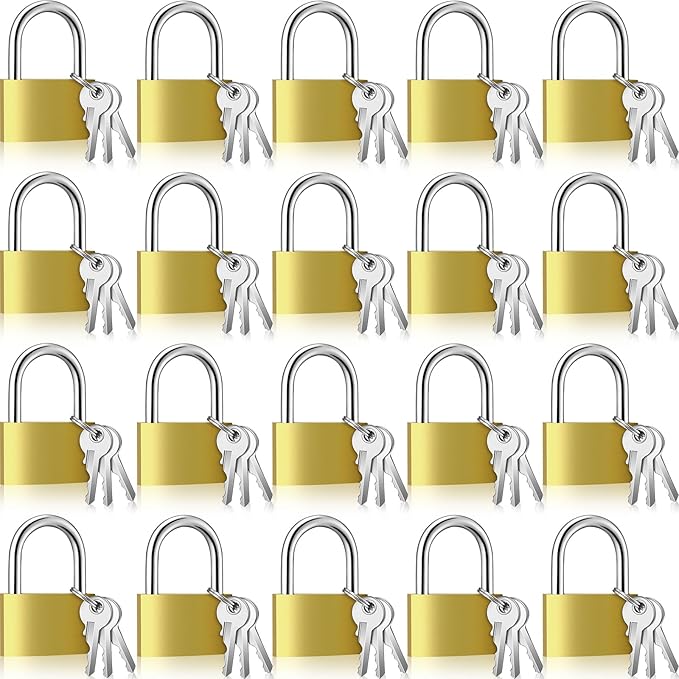 18 Pcs Solid Brass Keyed Padlock, Small Yellow Gym Lock, Strong Padlock with Same Key for Luggage Toolbox (40mm 1-9/16")