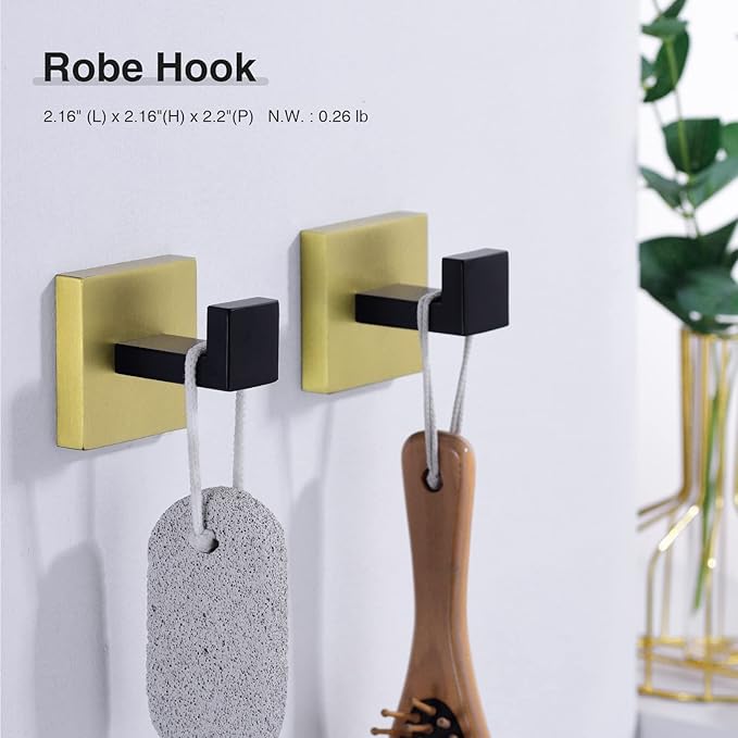 TRUSTMI Contemporary 5-Pieces Bathroom Hardware Set Stainless Steel Towel Bar Accessories Wall Mounted, Matte Black and Brushed Gold