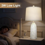 22.5" Faux Stone Table Lamps Set of 2, Farmhouse Lamps for Bedroom with Linen Shade, Rotary Switch Bedside Lamps with 3-Way Dimmable Bulb for Living Room Nightstand Home Decor(Bulb Included)