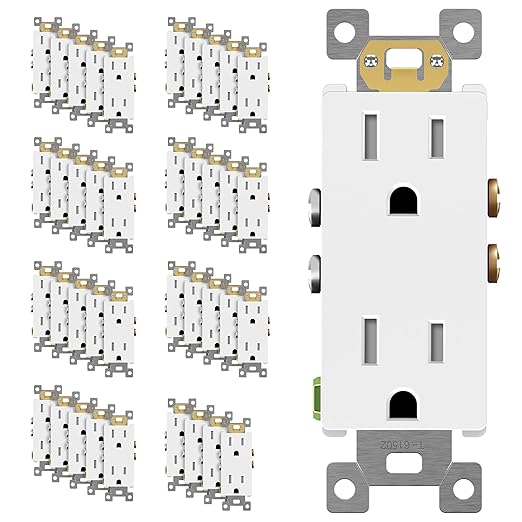 ENERLITES White Decorator Receptacle, Standard Electrical Wall Outlet, 15A 125V, Self-Grounding, 2-Pole, 3-Wire, 5-15R, UL Listed, 61502-TR-W, 40 Pack, Tamper Resistant