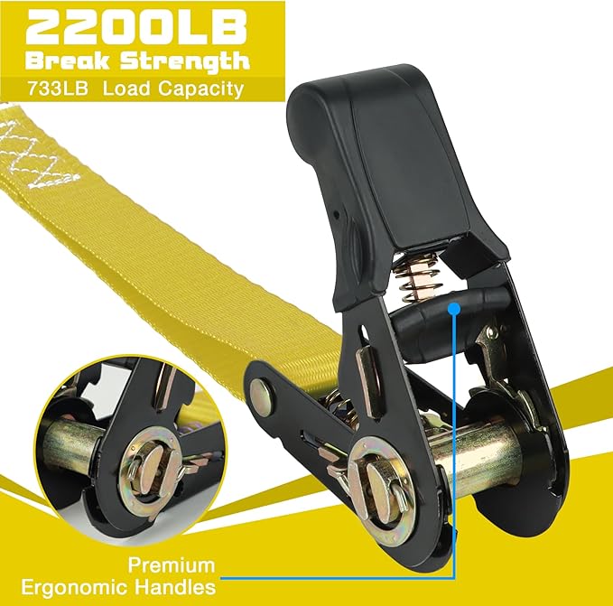 Ratchet Tie Down Straps 4 Pack -15 FT - 2200 LB Heavy Duty Srap for Trucks Cargo Ropes Tie Down Ratchet Rope Set Truck Bed with Safety Lock S Hooks Moving Hold Down-Yellow