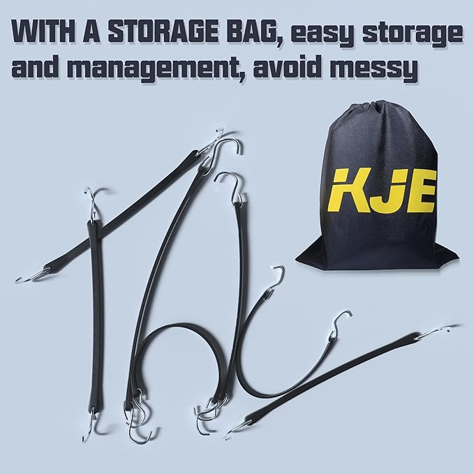 KJE 20Pack 21" Rubber Bungee Cords with S Hooks - Quality EPDM, Heavy Duty Black Bungee Straps, Ideal for Outdoor Tie Downs, Securing Tarps, Canvases, Cargo in Cold Hot Climates