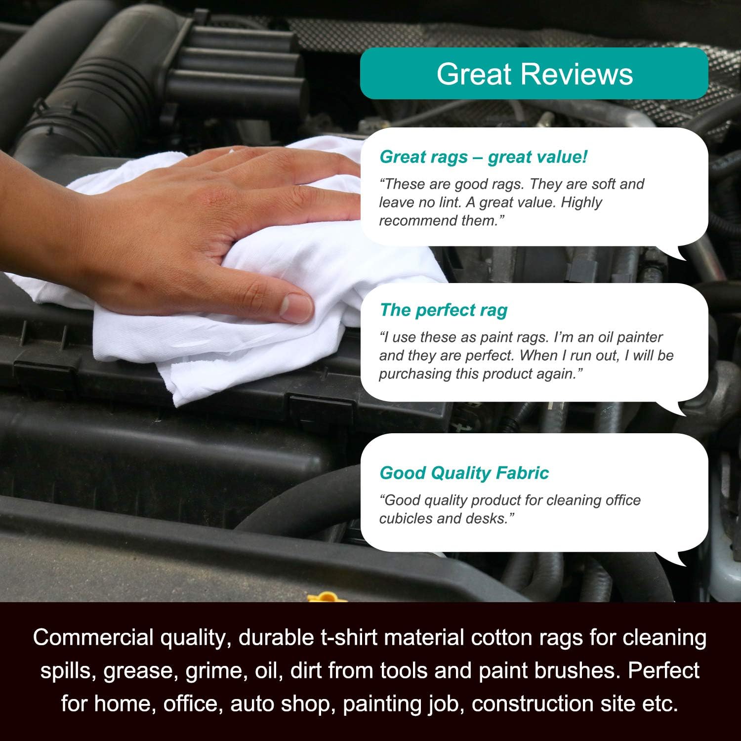 Arkwright W43 Cotton Tshirt Rags - 25 lb Box - (Case of 25) Soft Lint Free Cloths for Cleaning, Streak & Scratch-Free, Professional Grade Bulk Wiping Towels for Polishing, Painting, Staining, White