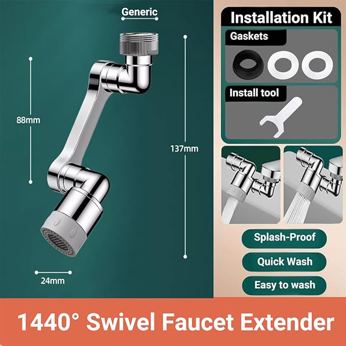 1440° Swivel Sink Extender for Faucet - Universal Kitchen Sprayer, 2 Flow Modes, 1080°+360° Rotatable Kitchen Sink Attachment, Swivel Multifunctional Robotic Arm for Kitchen/Bathroom