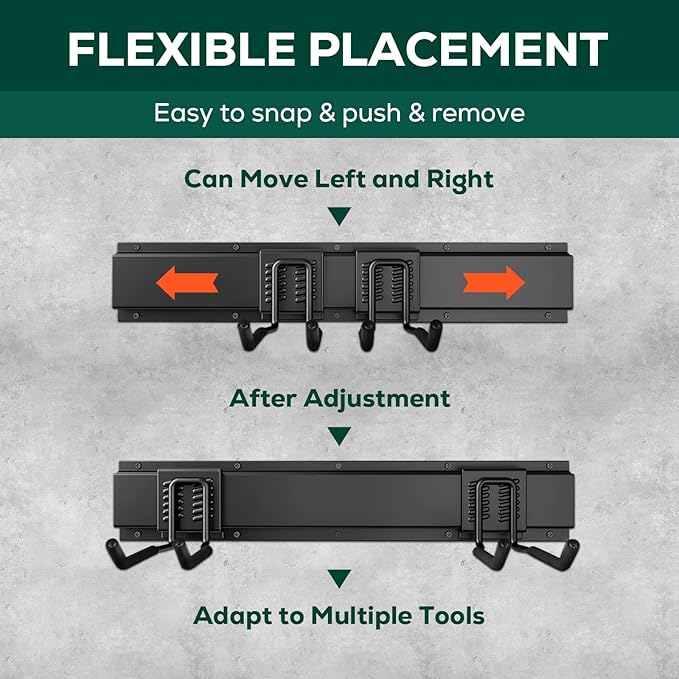 Garage Garden Tool Organizer Wall Mount,48 Inch Garage Organizer Wall Mounted Storage System with 7 Layer Hooks,Max 440lbs Adjustable Metal Hooks,Home Gift