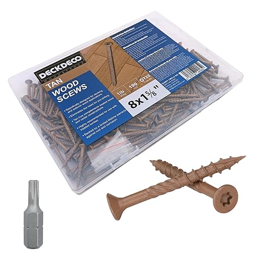 Wood Screws #8 x 1-5/8" 165pcs(Approx), Tan Ruspert Coating Exterior Deck Screws, Torx/Star Drive Flat Head,Twist Shank, Cut Tip/Thread, Bit Included, 1 lb/Box