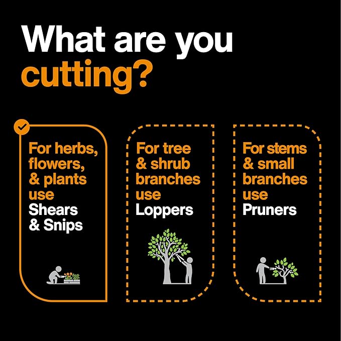 Fiskars Curved Micro-Tip Pruning Snips - 6" Garden Shears with Sheath and SoftGrip Handle - Yard and Garden Tools - Orange/Black