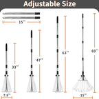 2 Packs Garden Rake for Leaves – Heavy Duty Metal Leaf Rake for Lawns with Adjustable Handle (33"-69") & Expandable Head (8"-15") – Durable for Lawn, Shrub, Garden Beds – Essential Gardening Tools