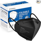 WWDOLL KN95 Face Mask 25 Pack, 5-Layers Breathable KN95 Masks, Black