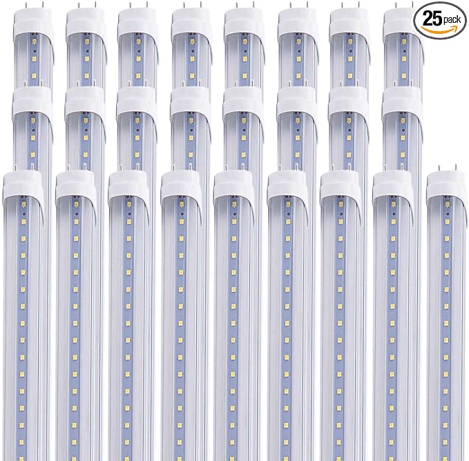 25pcs 4FT 24W T8 LED Tube Light White Daylight 6000k 4' LED Bulbs Garage Warehouse Shop Light Ballast Bypass G13 Base T10 T12 Fluorescent lamp Replacement AC100-277V Clear Cover
