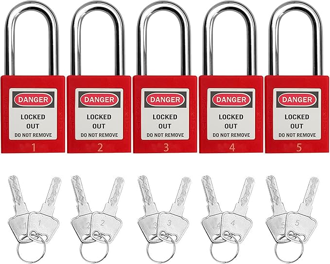 SAFBY Lockout Tagout Locks, Safety Padlock, Keyed Differently Loto Safety Padlocks for Lock Out Tag Out Kits Station (Red 1-10)
